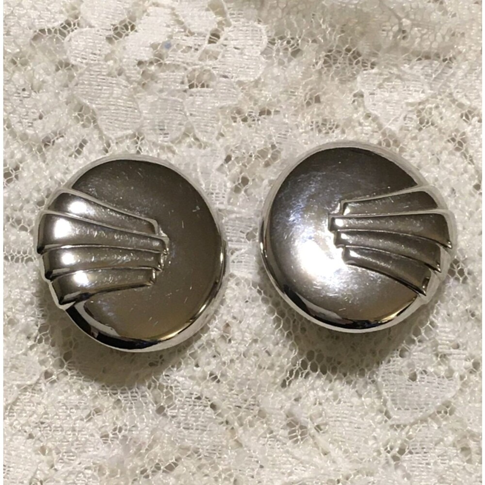 Vintage Monet 80s Earrings Clip Ons Silver Tone Art Deco Revival Statement Jewel
